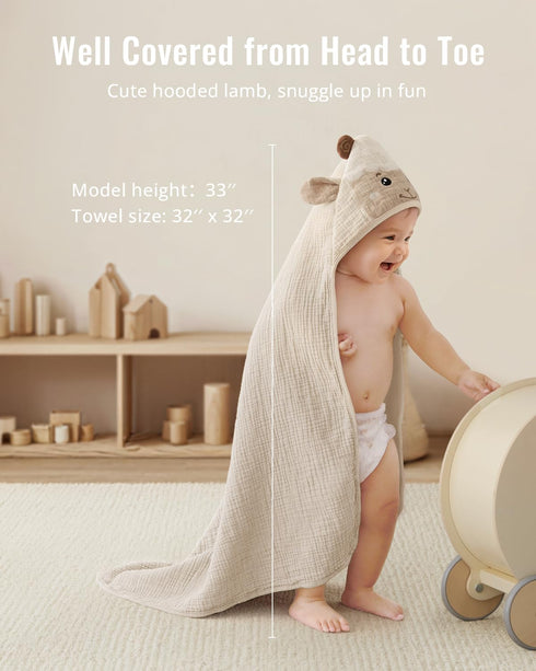 1 Pack, Blissful Diary Muslin Baby Hooded Towel Soft & Absorbent Bath Towel for Infant, Toddler, Unisex, Baby Gift