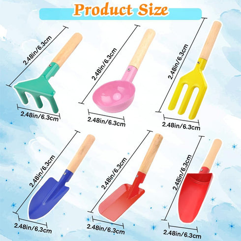Katroiy 6 Set, Piece Kids Gardening Tools, Children Beach Sand Box Toys, Made of Metal with Sturdy Wooden Handle, Safe