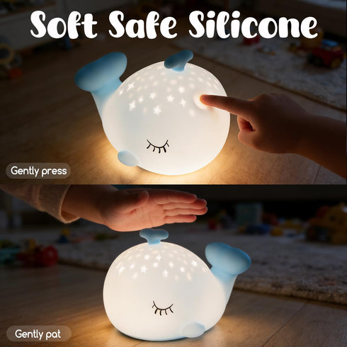 7 Cute Night Light Gifts for Kids, Colors Blue Whale Toys Cute Lamp,Soft Silicone Baby Night Light,Silicone Whale