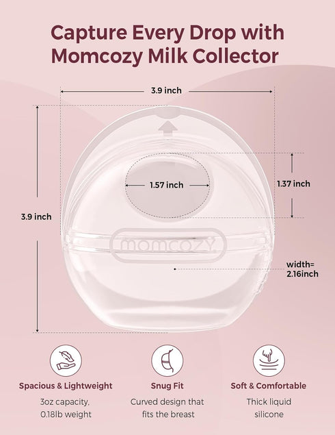 Momcozy (3oz/90ml, 2 Counts) Breast Milk Collector, Milk Collectors for Breastfeeding, Reusable Breast Milk Shells