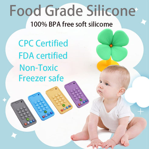 Mobile Phone Shape Teething Toys - Silicone Baby Teether with Pacifier Clip for Babies 6-18 Months - Sensory Toys Pack 1
