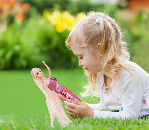 BETTINA 12'' Mermaid Princess Doll with 3'' Mermaid & Seahorse Play Gift Set, Pink, Doll Clothes & Accessories