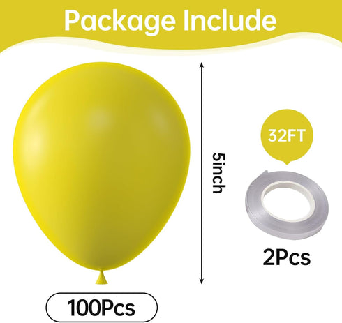 KALOR Yellow Balloons, 100 Pcs 5 Inch Mini Matte Latex Balloons for Birthday Decoration, Wedding Party