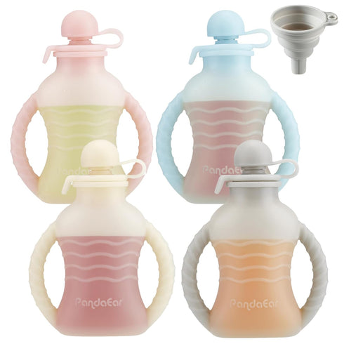 PandaEar 4 Pack Reusable Baby Food Pouches with Double Handles, Silicone Squeeze