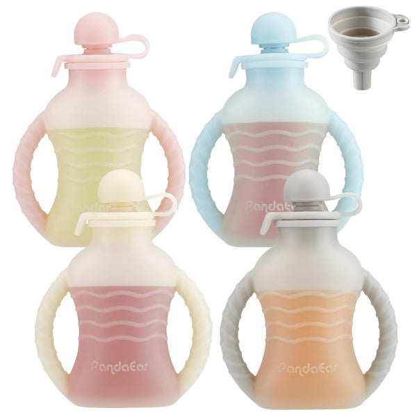 PandaEar 4 Pack Reusable Baby Food Pouches with Double Handles, Silicone Squeeze
