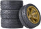 4PCS RC Car Rubber Tires and Plastic Wheels Rims for 1/10 Scale On Road Touring Racing Flat Drift Car (Gold)