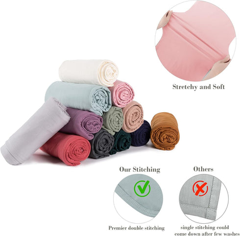Bayceen Large Jersey Knitted Swaddle Blanket for Baby, Soft Stretchy Receiving Blanket with Hat, 47 x 47 Inches (Rose)
