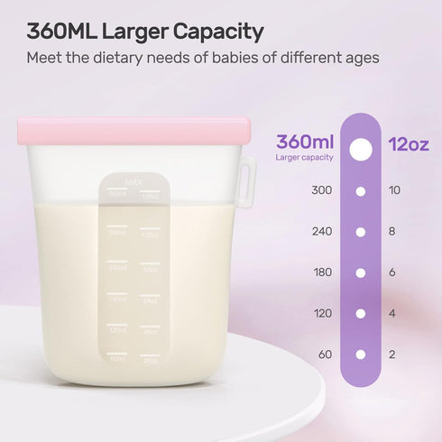 7 12oz/360ml Nuliie Pcs Reusable Silicone Breastmilk Storage Bags, Double Leak-Proof, BPA Free Self-Standing Milk Bags