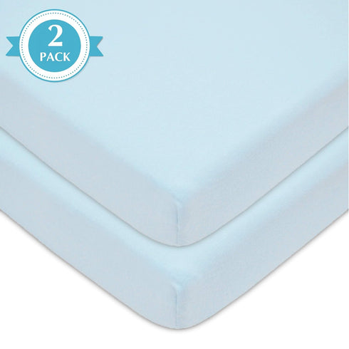 American Baby Company 2 Pack Fitted Mini Crib Sheets, 100% Natural Cotton 38" x 24", Soft & Breathable Blue