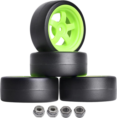 12mm Hex RC Drift Car Wheels and Hard Slick Tires for 1/10 Scale, Set of 4