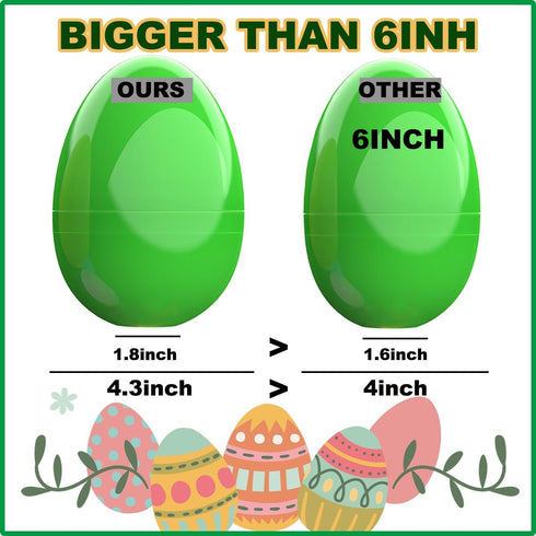 CALEST 12 6 Inch Pcs Jumbo Easter Eggs, Fillable Plastic Easter Eggs Bright Color for Easter Hunt Party Supplies, Large