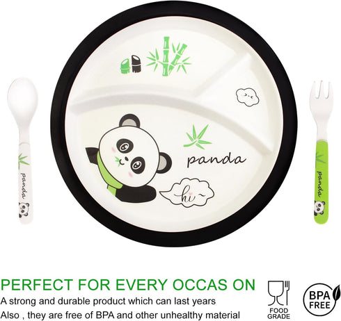 Bamboo Toddler Dinnerware Set, 5Pcs Baby Plates and Bowls, Christmas Kids Dishes Set with Plate, Bowl, Cup, Fork, and