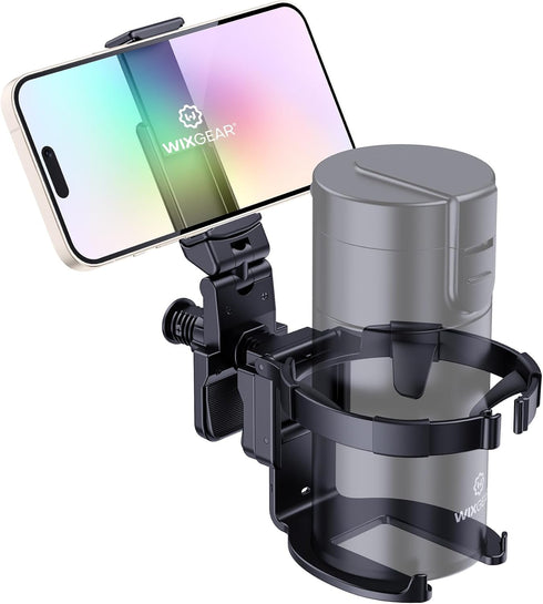 WixGear Stroller Cup Holder with Phone Stand, 2-in-1 Universal Holder for Stroller, Wheelchair, Walker