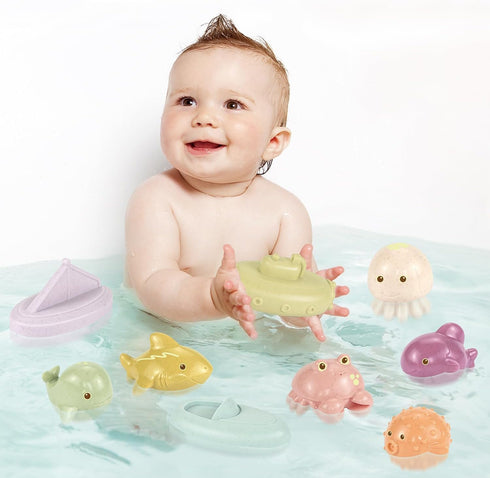 BYKASIST 9 Pack 6-12-18 Baby Bath Toys, | Mold Free Bath Toys with Sealed & No Holes Design | Soft, Easy Grip