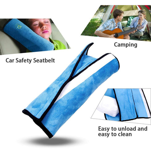 2PC Blue Seat Belt Pillow for Kids - Carseat Pillow Protector for Toddler Travel and Kids Seat Belt Covers