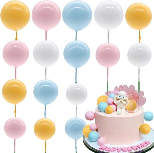 Newmemo Colorful Ball Cake Topper - 16pcs Mini Balloon Cupcake Insert for Wedding, Baby Shower, Birthday Decoration