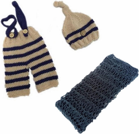 3 PCS Newborn Photography Prop Baby Hat Knitted Handmade Cover Diaper with Toddler Swaddle Blankets Wraps