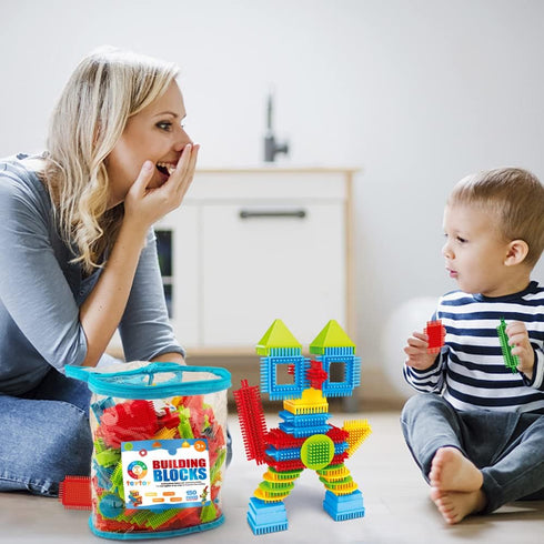 150pcs 3D Set 3-8 teytoy My First Baby Building Toys, Bristle Shape Building Blocks Toy for Kids Ages Years Old, STEM