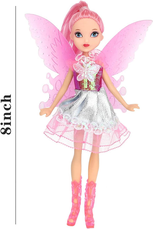 ONEST 5 Sets 8 Inch Fairy Girl Dolls Include 5 Set 8 Inch Flower Fairy Dolls, 5 Pieces Handmade Doll Clothes, 5 Pairs of Doll Shoes