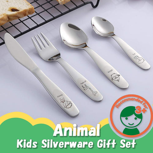 Kids Silverware Set Toddler Utensils 18/8 Stainless Steel 4PCS Fork Spoon and Knife Cutlery Child Flatware for Age 3+ by lohodo