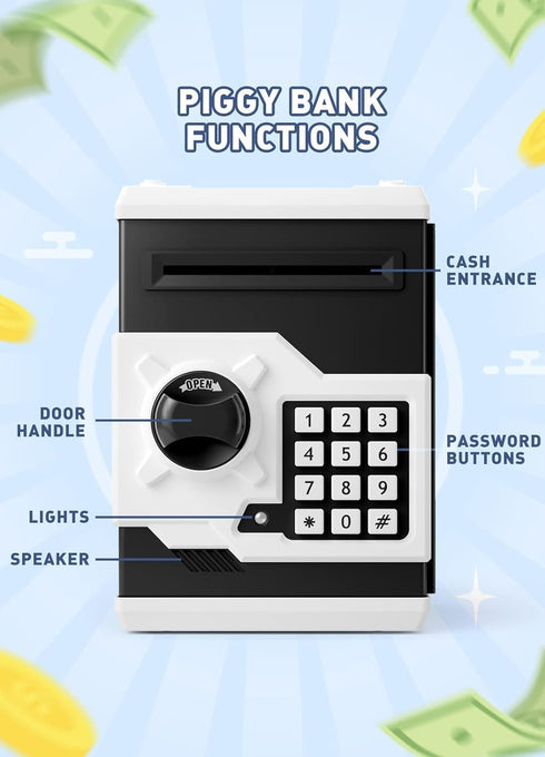 Playsheek Piggy Bank for Girls Boys Large Electronic Money Coin Banks with Password Protection, Automatic Paper Money