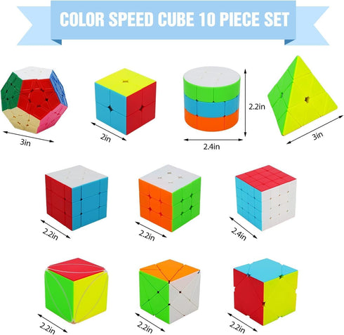 TOY Life Speed Cube Set, 10 Pack Magic Cube Bundle with 3x3, 2x2, 4x4, Pyramid, and Megaminx Cubes