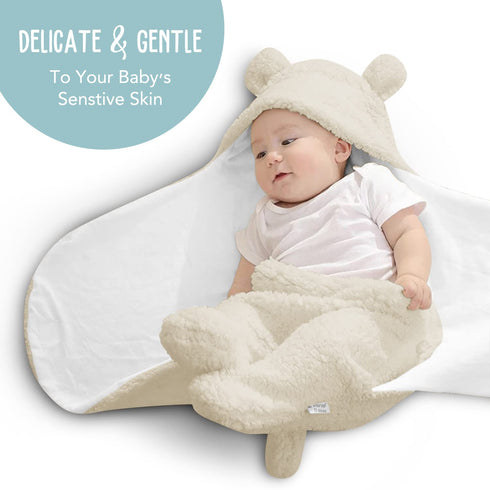 BlueMello Baby Swaddle Blanket, Ultra-Soft Plush Essential for Infants 0-6 Months, Beige Receiving Wrap