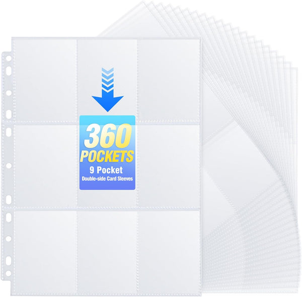 360 Pockets Binder Card Sleeves Double-Sided 9 Pocket Trading Card Pages for