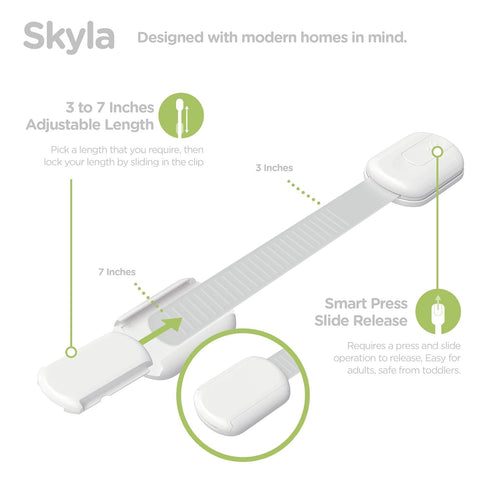 SKYLA HOMES Baby Locks, 8-Pack, Child Safety Cabinet Proofing, Quick and Easy 3M Adhesive Cabinet Drawer Door Latches
