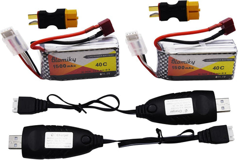 Blomiky 2 Pack 11.1V 1500mAh 35C 11.1V 1500mAh 2 Lipo Battery with T Plug for RC Airplane, RC Helicopter, RC Car Truck