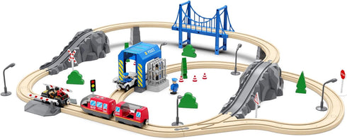Wooden Train Tracks Accessories, Police Station Compatible with All Railroad Track Collection, Train Toys Expansion