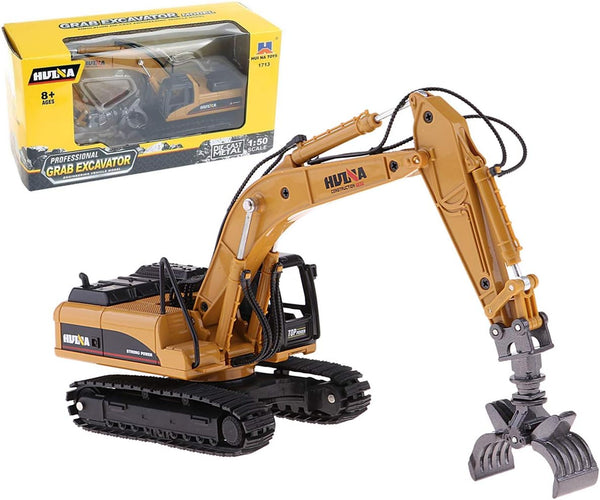 Gemini&Genius Heavy Metal Construction Vehicle Toys, 1/50 Scale Timber Grab Excavator, Engineering Alloy Models Gift