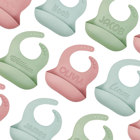Set Personalized Silicone Bib and Spoon with Custom Name, Babies/Toddlers Durable Adjustable with Pocket for Baby Boy