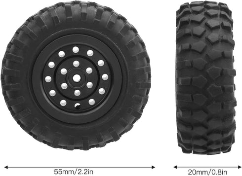 55mm/2.2in 1/10 Scale Rubber Tires & Wheel Rims, Anti-Skid Fit for D12 Model Parts, Black