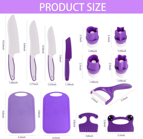 Set 4-10, Set Montessori Kids Knife for Real Cooking Safe Kitchen Tools, Toddler Cooking Toys for Ages Birthday Gift