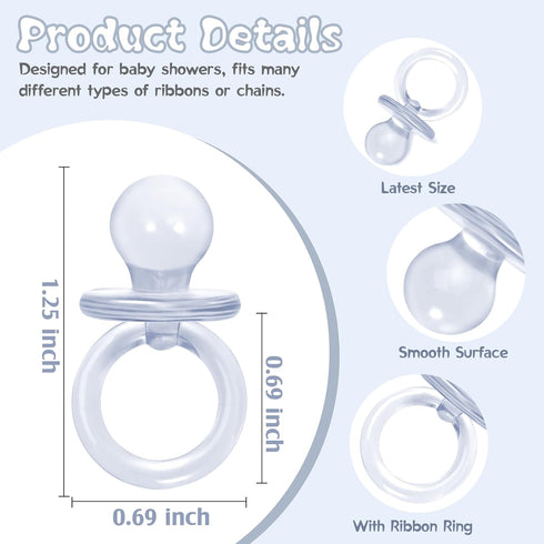 50 1.25 Inch Pcs Mini Pacifiers Baby Shower Games, Cute Baby Shower Pacifiers, Bulk Acrylic Pacifier for Party Table