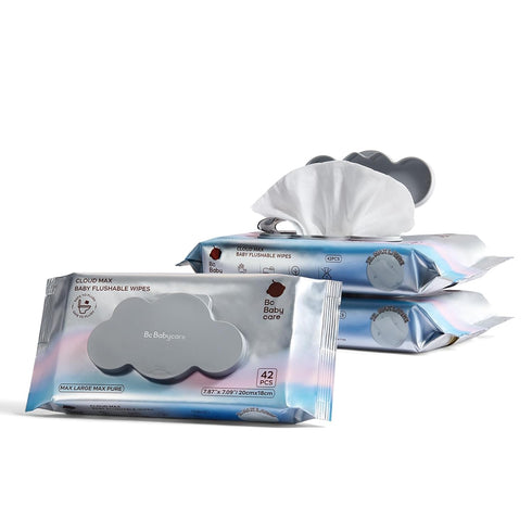 Bc Babycare Cloud Max Flushable Wipes, Hypoallergenic for Sensitive Skin, 99% Water,