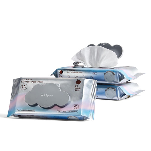 Bc Babycare Cloud Max Flushable Wipes, Hypoallergenic for Sensitive Skin, 99% Water,