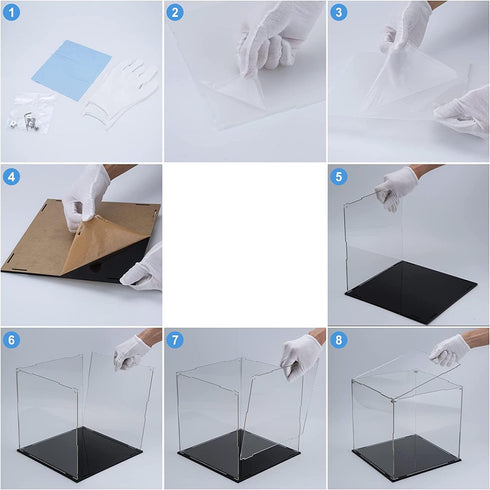 10x10x10 inch, Countertop Cliselda Clear Acrylic Display Case with Black Base Sturdy Acrylic Display Box Box, Assemble