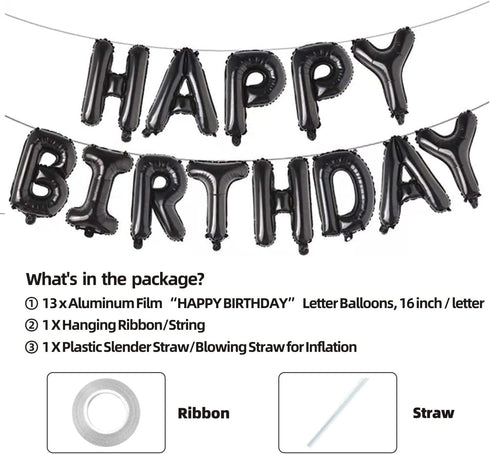 Happy Birthday Balloon Banner Party Kit, 16 Inch 3D Aluminum Foil Inflatable Letter Balloons for Birthday Decorations
