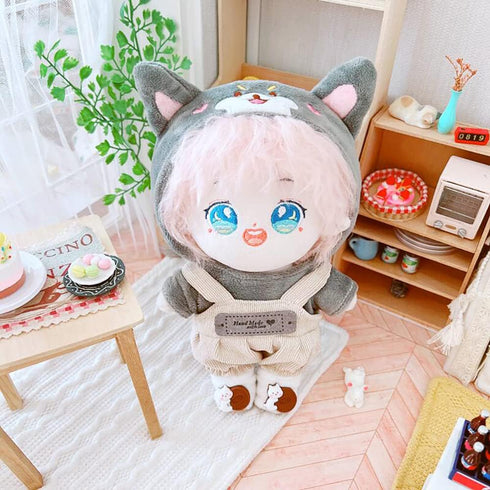 niannyyhouse Dog Suit Dress Up Hoodie Corduroy Overalls Shoes 7.8in(20cm) Plush Doll Stuffed Figures Toys Clothes Accessories (Gray)
