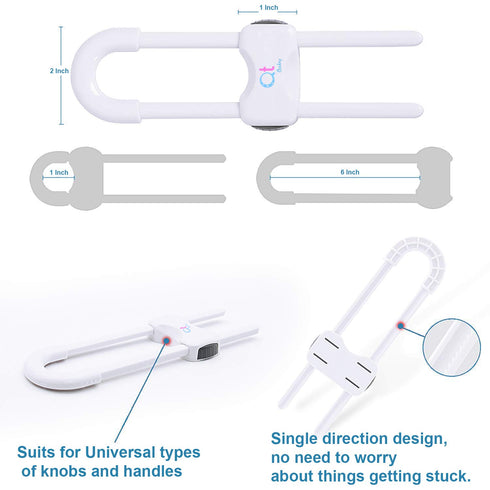 Closet (Pack 6, QT BABY Baby Proofing Cabinet Locks Adjustable U Shaped Baby Safety Latches for Drawers, Fridge, Modern