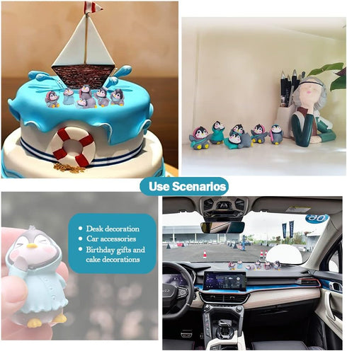 6 Pcs Cute Penguin Action Figurines Dolls Toy Miniature Penguin Cake Topper Collection for Fairy Garden