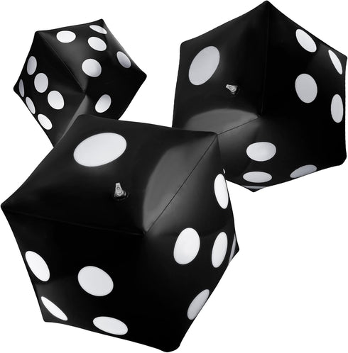 3 Pack Inflatable Dice, Jumbo Giant Inflatable Dice Toy for Indoor Outdoor Board Games, Pool Party Favor (Black, 20