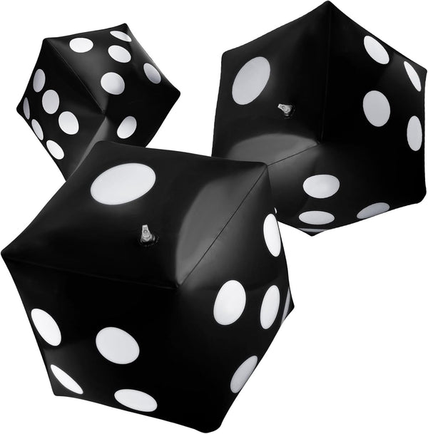3 Pack Inflatable Dice, Jumbo Giant Inflatable Dice Toy for Indoor Outdoor Board Games, Pool Party Favor (Black, 20