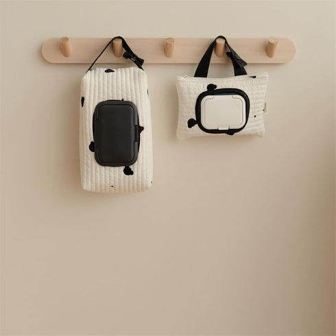 LFRXION Wet Wipe Holder Bag, Embroidered Bear Wet Wipe Pouches, Portable Upgrades Stroller Hanging Bag Cotton Linen