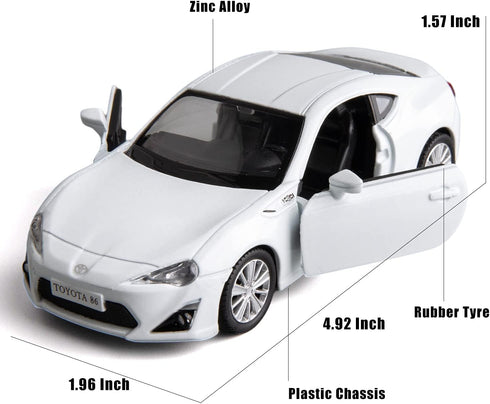 1:36 Diecasting Alloy Car Model - Toyota 86 Toy Car, Pull Back Vehicles for Toddlers Kids Gift (White)