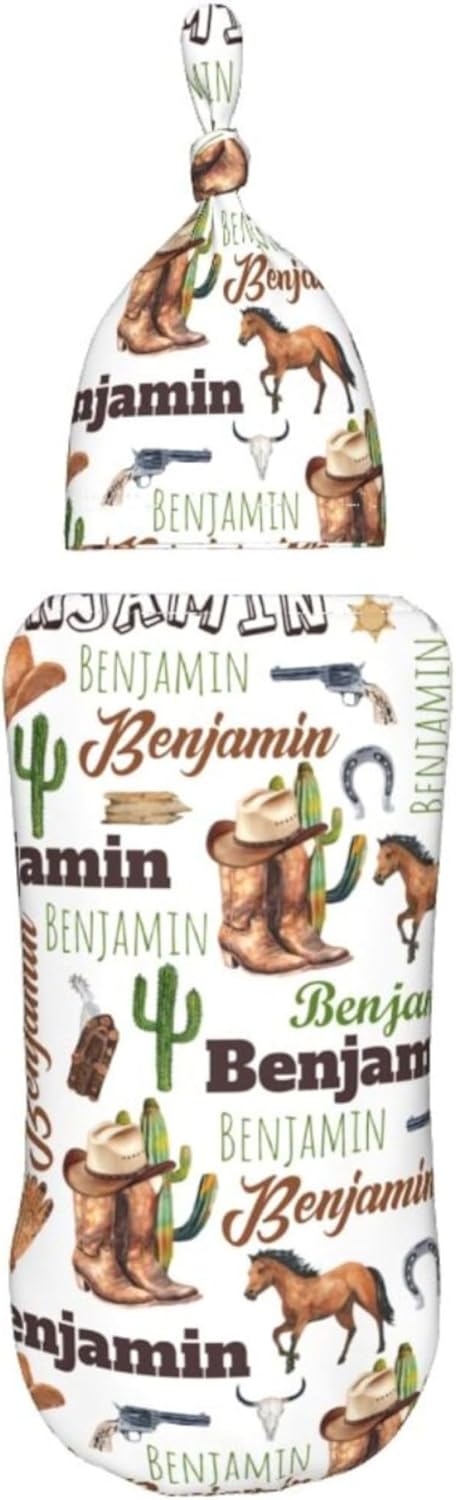 Kegono Set Personalized Cowboy Swaddle Blanket Boy Girl Newborn Essentials,Custom Baby Cowboy Swaddle Blanket and Hat