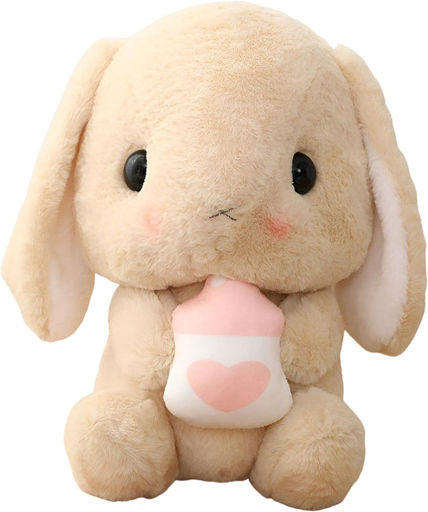 HOUPU 12.5 Inch Soft Toy - Sitting Lop Eared Rabbit with Carrot, Realistic Pink Plush Bunny