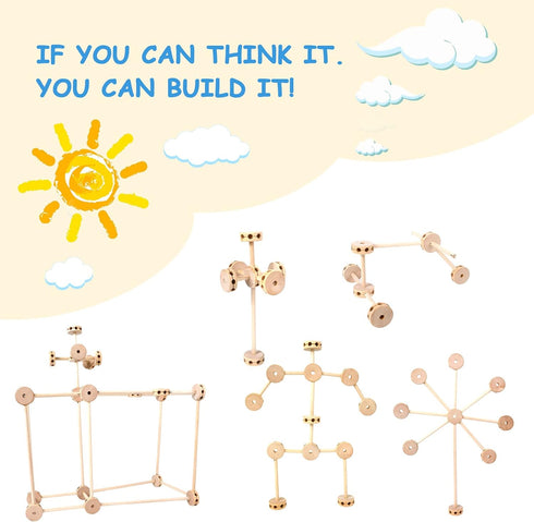 WODI Wooden Building Blocks 60pcs Large Natural Wood STEM Building Blocks for Kids Ages 4-8